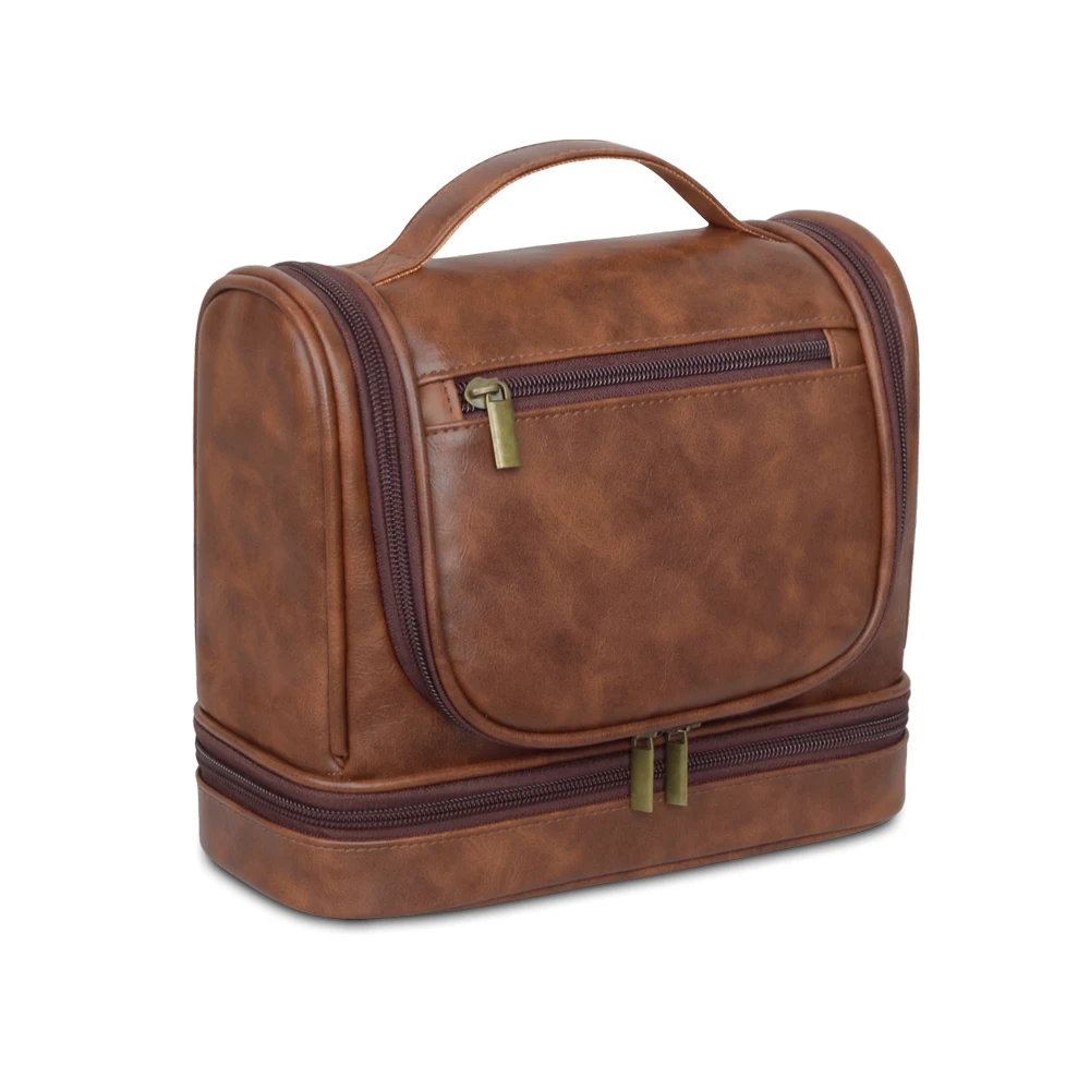 Trousse de toilette en cuir PU noire, vue générale