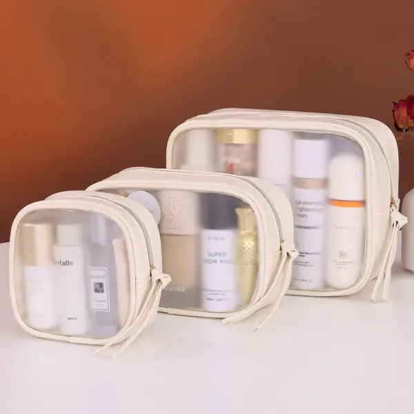 Trousse transparente en polyuréthane imperméable avec zip de qualité pour voyage