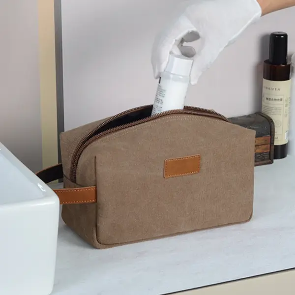 Trousse de toilette en toile noire avec fermeture éclair solide - Vue 3
