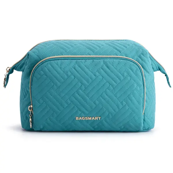 Vue intérieure ouverture XXL trousse toilette double compartiment avec poches filet transparentes