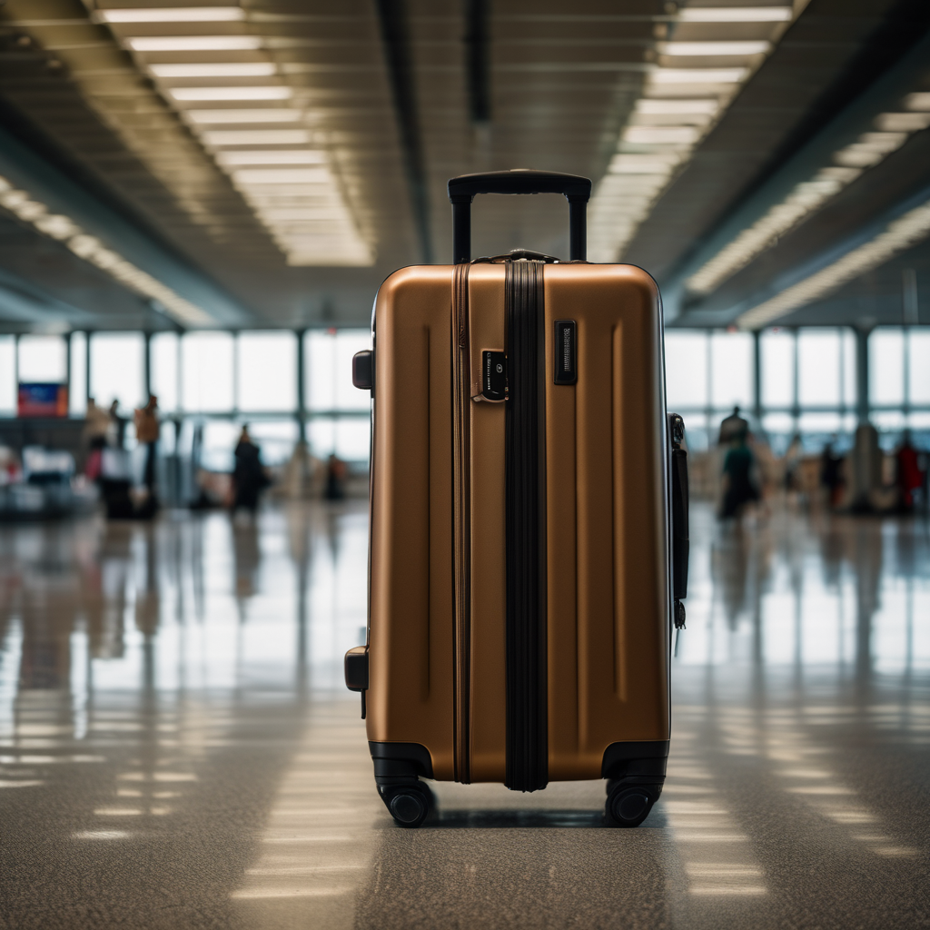 cabin size suitcase comparison, durable polycarbonate, displayed in an airport environment, natural sunlight, raw photo, 8k uhd, dslr, soft lighting,