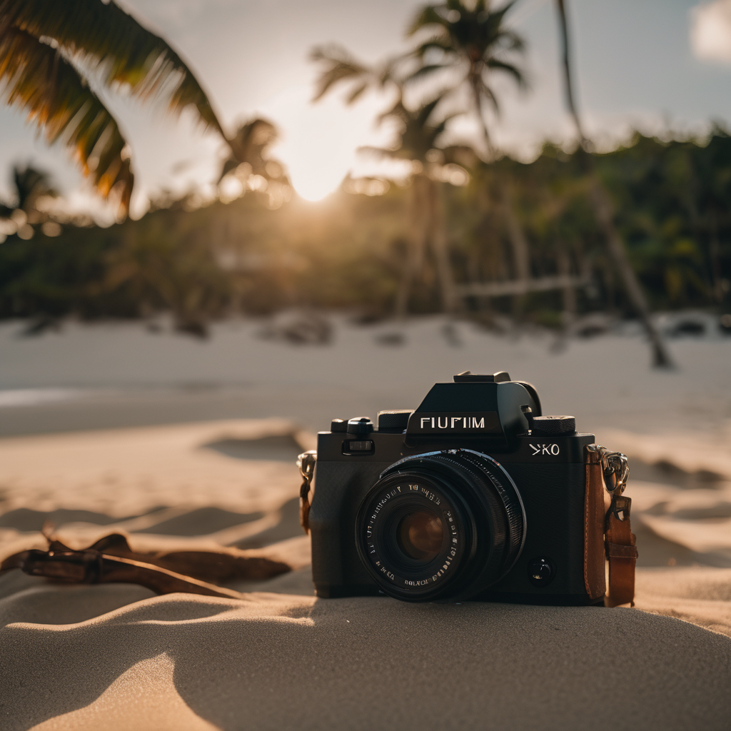 incredible travel gifts, premium materials, beautifully set on a tropical beach, natural sunlight, raw photo, 8k uhd, dslr, soft lighting, high qualit